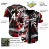 Custom Black White Red-Gray Geometric Shards Dot Grid Authentic Baseball Jersey