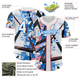 Custom White Medium Pink-Electric Blue Geometric Shards Dot Grid Authentic Baseball Jersey