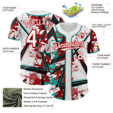 Custom White Black Red-Aqua Geometric Shards Dot Grid Authentic Baseball Jersey