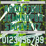 Custom Black White Neon Green-Kelly Green Geometric Shards Dot Grid Authentic Baseball Jersey