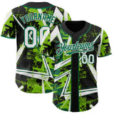 Custom Black White Neon Green-Kelly Green Geometric Shards Dot Grid Authentic Baseball Jersey
