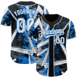 Custom Black White Gray-Electric Blue Geometric Shards Dot Grid Authentic Baseball Jersey