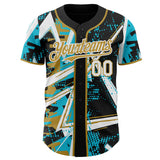 Custom Black White Lakes Blue-Old Gold Geometric Shards Dot Grid Authentic Baseball Jersey