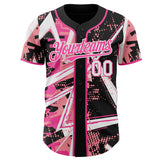 Custom Black White Medium Pink-Pink Geometric Shards Dot Grid Authentic Baseball Jersey