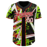 Custom Black White Neon Green-Red Geometric Shards Dot Grid Authentic Baseball Jersey