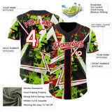 Custom Black White Neon Green-Red Geometric Shards Dot Grid Authentic Baseball Jersey