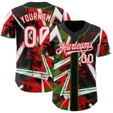 Custom Black White Grass Green-Fire Red Geometric Shards Dot Grid Authentic Baseball Jersey
