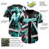 Custom Black White Crimson-Aqua Geometric Shards Dot Grid Authentic Baseball Jersey