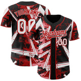 Custom Black White Medium Pink-Red Geometric Shards Dot Grid Authentic Baseball Jersey