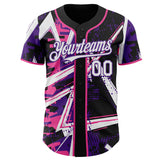 Custom Black White Pink-Purple Geometric Shards Dot Grid Authentic Baseball Jersey