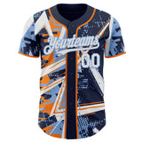 Custom Navy White Bay Orange-Light Blue Geometric Shards Dot Grid Authentic Baseball Jersey
