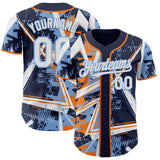 Custom Navy White Bay Orange-Light Blue Geometric Shards Dot Grid Authentic Baseball Jersey
