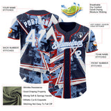 Custom Navy White Red-Light Blue Geometric Shards Dot Grid Authentic Baseball Jersey