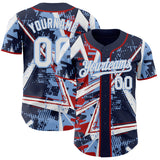 Custom Navy White Red-Light Blue Geometric Shards Dot Grid Authentic Baseball Jersey