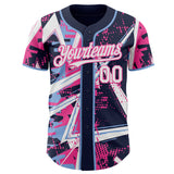 Custom Navy White Light Blue-Pink Geometric Shards Dot Grid Authentic Baseball Jersey