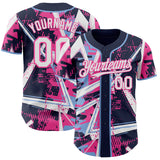 Custom Navy White Light Blue-Pink Geometric Shards Dot Grid Authentic Baseball Jersey