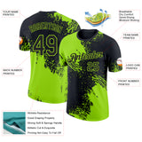 Custom Black-Neon Green Abstract Brush Stroke Performance T-Shirt