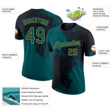 Custom Black Midnight Green-Old Gold Abstract Brush Stroke Performance T-Shirt