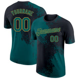 Custom Black Midnight Green-Old Gold Abstract Brush Stroke Performance T-Shirt