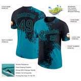 Custom Black-Teal Abstract Brush Stroke Performance T-Shirt