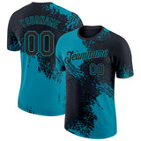 Custom Black-Teal Abstract Brush Stroke Performance T-Shirt