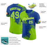 Custom Royal Neon Green-White Abstract Brush Stroke Performance T-Shirt