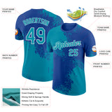 Custom Royal Teal-White Abstract Brush Stroke Performance T-Shirt