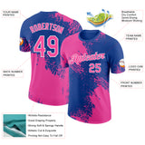 Custom Royal Pink-White Abstract Brush Stroke Performance T-Shirt