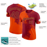 Custom Crimson Orange-Old Gold Abstract Brush Stroke Performance T-Shirt