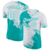 Custom White-Aqua Abstract Brush Stroke Performance T-Shirt