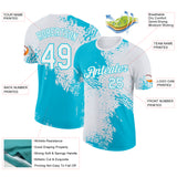Custom White-Lakes Blue Abstract Brush Stroke Performance T-Shirt