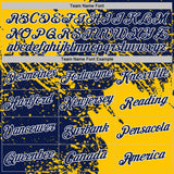 Custom Navy Yellow-White Abstract Brush Stroke Performance T-Shirt