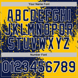 Custom Navy Yellow-White Abstract Brush Stroke Performance T-Shirt