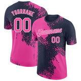 Custom Navy Pink-White Abstract Brush Stroke Performance T-Shirt