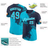 Custom Navy Lakes Blue-White Abstract Brush Stroke Performance T-Shirt