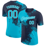 Custom Navy Lakes Blue-White Abstract Brush Stroke Performance T-Shirt