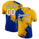 Custom Gold White-Royal Abstract Brush Stroke Performance T-Shirt