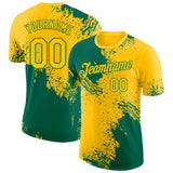 Custom Yellow-Kelly Green Abstract Brush Stroke Performance T-Shirt