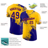 Custom Yellow Dark Purple-Orange Abstract Brush Stroke Performance T-Shirt