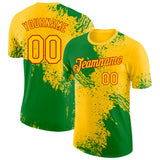 Custom Yellow Grass Green-Red Abstract Brush Stroke Performance T-Shirt
