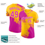 Custom Yellow Deep Pink-White Abstract Brush Stroke Performance T-Shirt