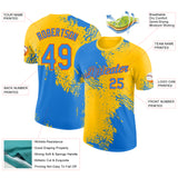 Custom Yellow Powder Blue-Orange Abstract Brush Stroke Performance T-Shirt