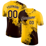 Custom Yellow Brown-White Abstract Brush Stroke Performance T-Shirt