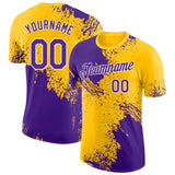 Custom Yellow Purple-White Abstract Brush Stroke Performance T-Shirt