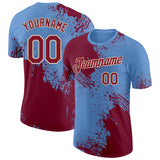 Custom Light Blue Crimson-Cream Abstract Brush Stroke Performance T-Shirt
