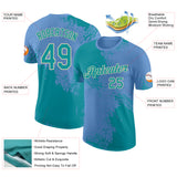 Custom Light Blue Teal-Cream Abstract Brush Stroke Performance T-Shirt