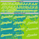 Custom Teal Neon Green-White Abstract Brush Stroke Performance T-Shirt