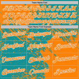 Custom Teal Bay Orange-White Abstract Brush Stroke Performance T-Shirt