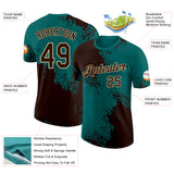 Custom Teal Brown-Cream Abstract Brush Stroke Performance T-Shirt