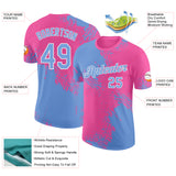 Custom Pink Light Blue-White Abstract Brush Stroke Performance T-Shirt